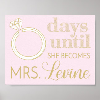 Wedding Countdown Sign, Write and Wipe Countdown Poster