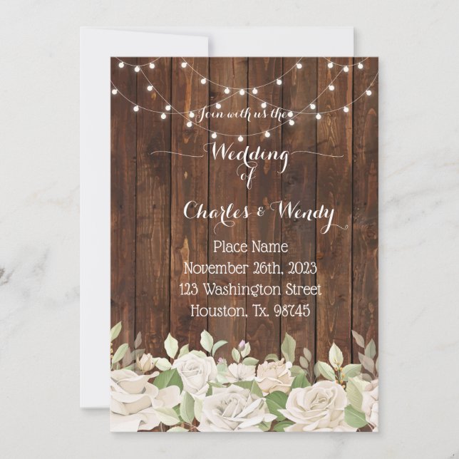 Wedding Country Purple Roses Invitation (Front)