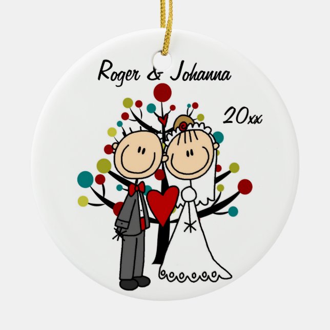 Wedding Couple 1st Christmas Personalized Ornament (Front)