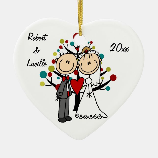 Wedding Couple 1st Christmas Personalized Ornament (Front)