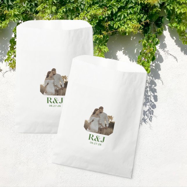 Wedding Couple Add Photo Green Monogram Favour Bag (Wedding Couple Add Photo Green Monogram Favor Bags)