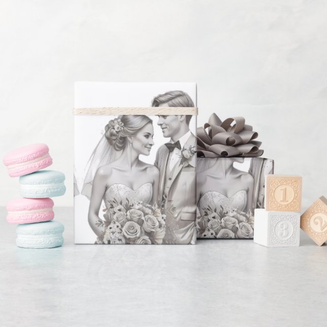 Wedding Couple Bride & Groom Wrapping Paper (Baby Shower)