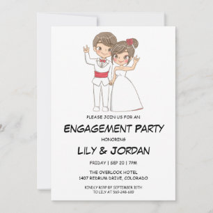 Wedding couple cartoon engagement invitations