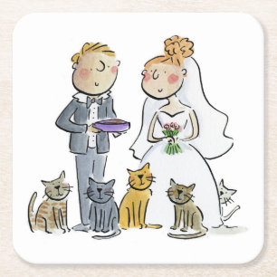 Wedding Couple Cats Paper Coaster