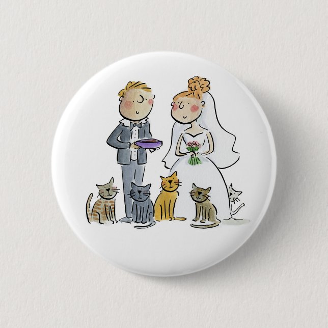 Wedding Couple Cats Paper Coaster 2 Inch Round Button (Front)