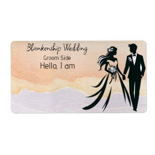 Wedding Couple Colourful Watercolor Label Name Tag