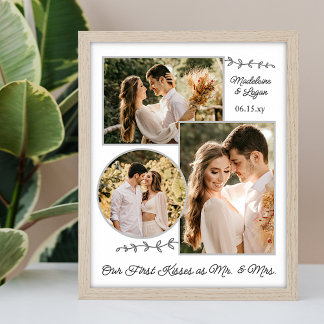 Wedding Couple Custom Photo Collage Mr Mrs Kisses Poster