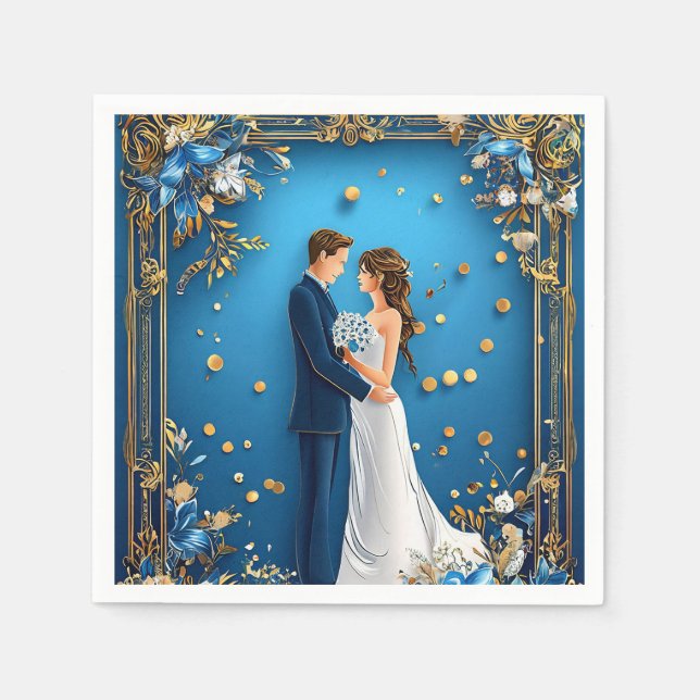 Wedding Couple Embrace For Reception Table Decor Napkin (Front)