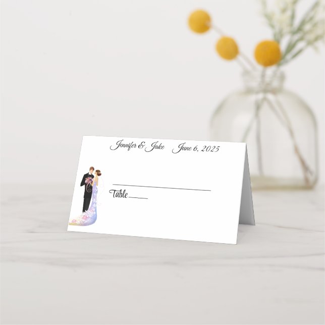 Wedding Couple Folded Name Place Card (Front)