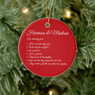 Wedding Couple Fun Facts Custom Script names Ceramic Ornament