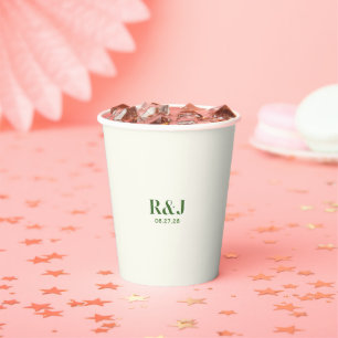 Wedding Couple Green Monogram Paper Cups