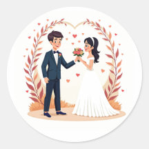 Wedding Couple Holding Hearts Sticker