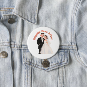 Wedding Couple Illustration Happily Ever After 3 Inch Round Button