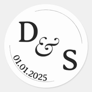 Wedding Couple Initial Labels   Round White