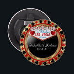 Wedding Couple Las Vegas Style - Red Bottle Opener<br><div class="desc">Bottle Opener. Wedding Couple Las Vegas Style in red and gold. 📌If you need further customization, please click the "Click to Customize further" or "Customize or Edit Design"button and use our design tool to resize, rotate, change text colour, add text and so much more.⭐This Product is 100% Customizable. Graphics and...</div>