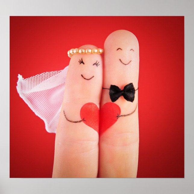 Wedding couple made by fingers, fun cute lovely poster (Front)