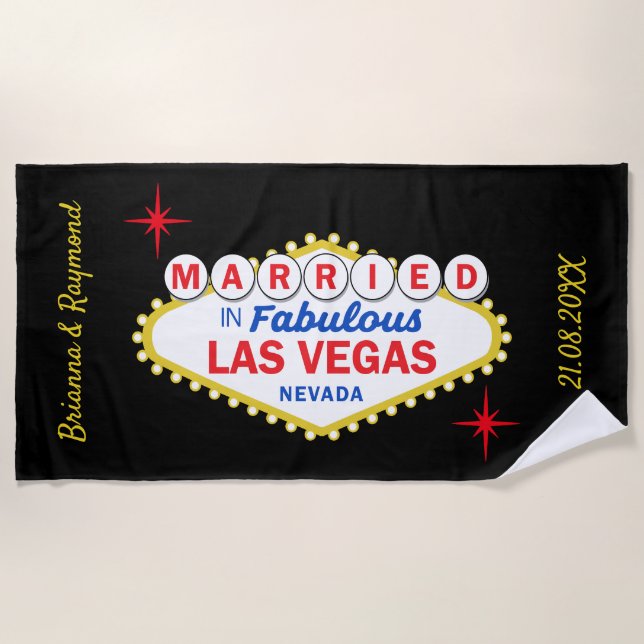 Wedding Couple Married in Las Vegas Pool Party Beach Towel (Front)