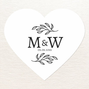 Wedding Couple Monogram Date Botanical Heart Sticker