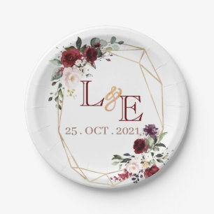 Wedding couple monogram floral paper plate