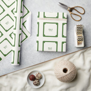 Wedding Couple Monogram Green Wrapping Paper