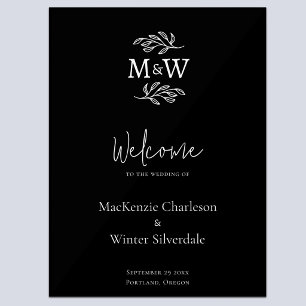 Wedding Couple Monogram Initials Botanical Welcome Acrylic Sign