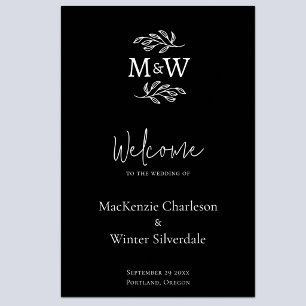 Wedding Couple Monogram Initials Botanical Welcome Poster