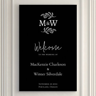 Wedding Couple Monogram Initials Botanical Welcome Poster
