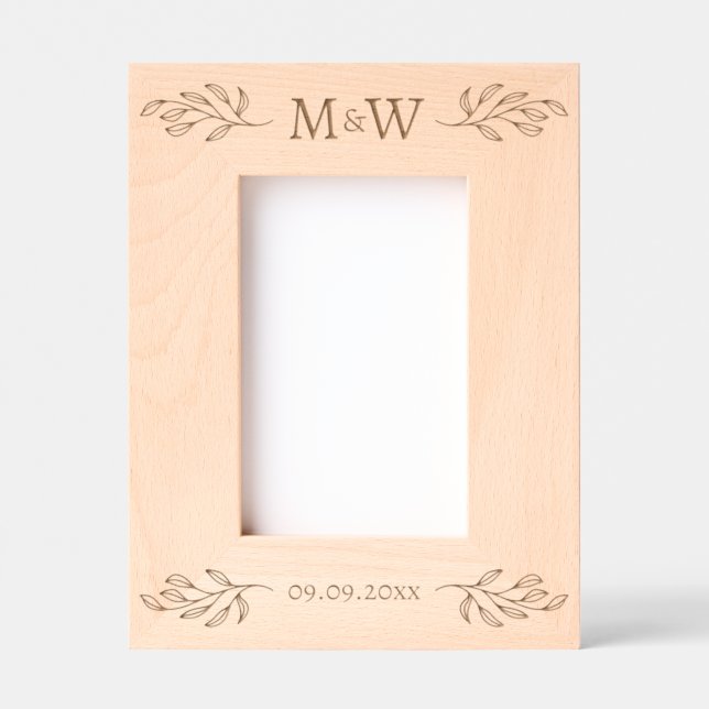 Wedding Couple Monogram Initials Date Personalized Etched Frames (Front)