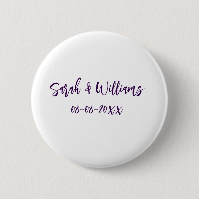 Wedding couple. Name date purple simple minimal mo 2 Inch Round Button (Front)