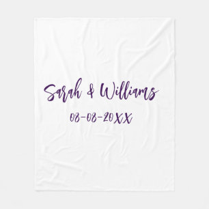 Wedding couple. Name date purple simple minimal mo Fleece Blanket
