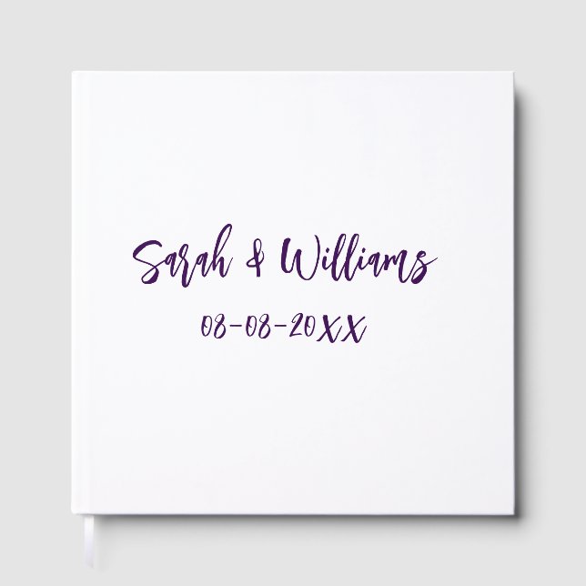 Wedding couple. Name date purple simple minimal mo Guest Book (Front)