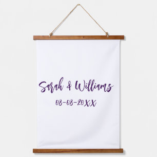 Wedding couple. Name date purple simple minimal mo Hanging Tapestry