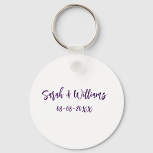 Wedding couple. Name date purple simple minimal mo Keychain