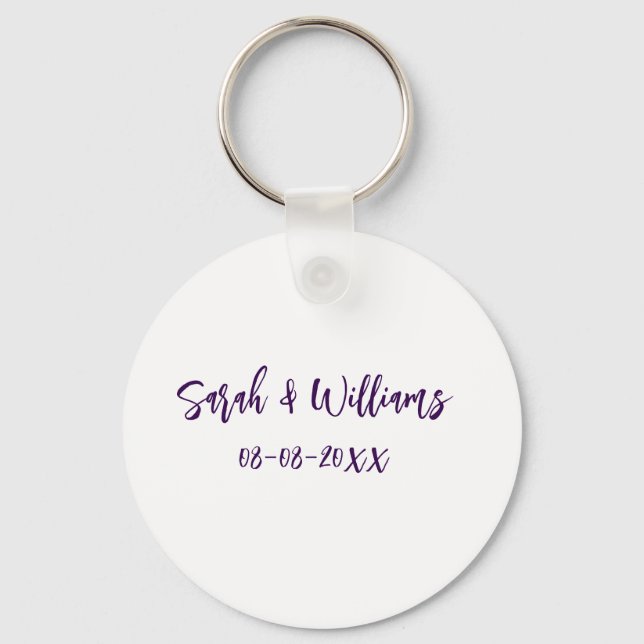 Wedding couple. Name date purple simple minimal mo Keychain (Front)
