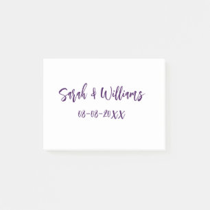 Wedding couple. Name date purple simple minimal mo Post-it Notes
