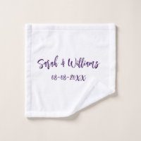 Wedding couple. Name date purple simple minimal mo