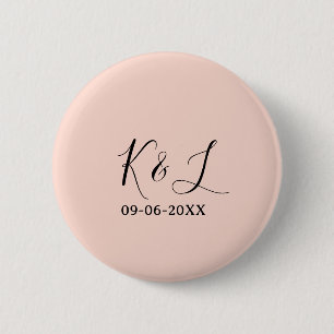 Wedding couple name letter date red pastel backgro 2 inch round button
