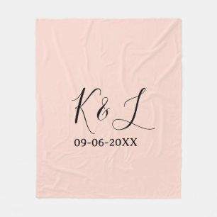 Wedding couple name letter date red pastel backgro fleece blanket