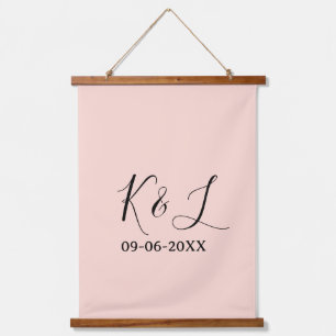 Wedding couple name letter date red pastel backgro hanging tapestry