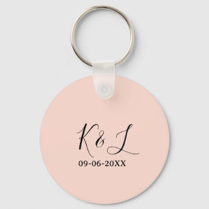 Wedding couple name letter date red pastel backgro keychain