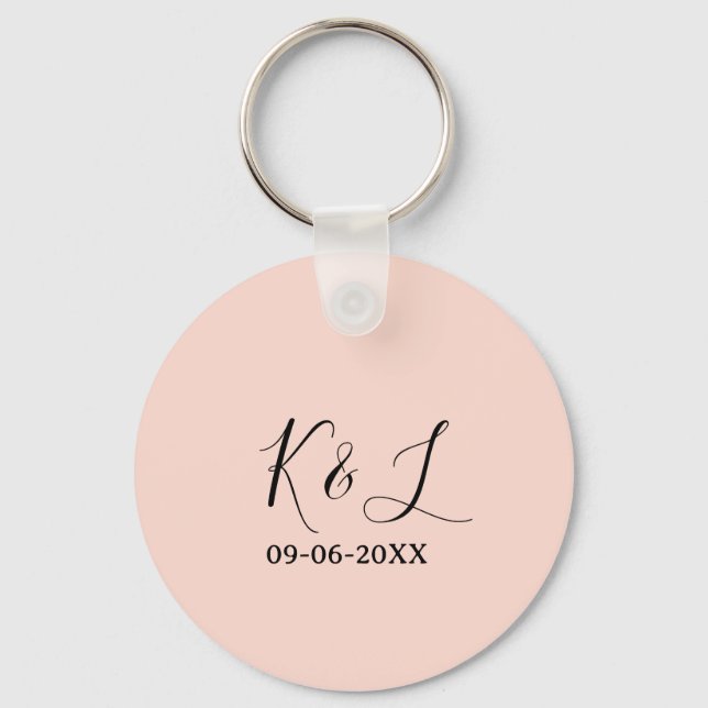 Wedding couple name letter date red pastel backgro keychain (Front)