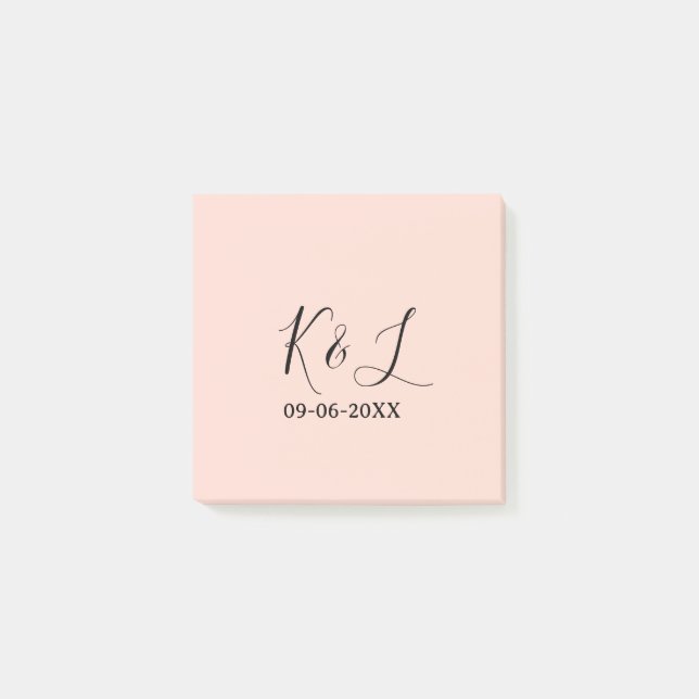 Wedding couple name letter date red pastel backgro post-it notes (Front)