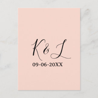 Wedding couple name letter date red pastel backgro postcard