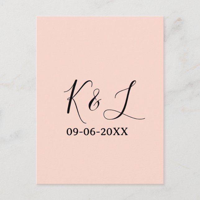 Wedding couple name letter date red pastel backgro postcard (Front)
