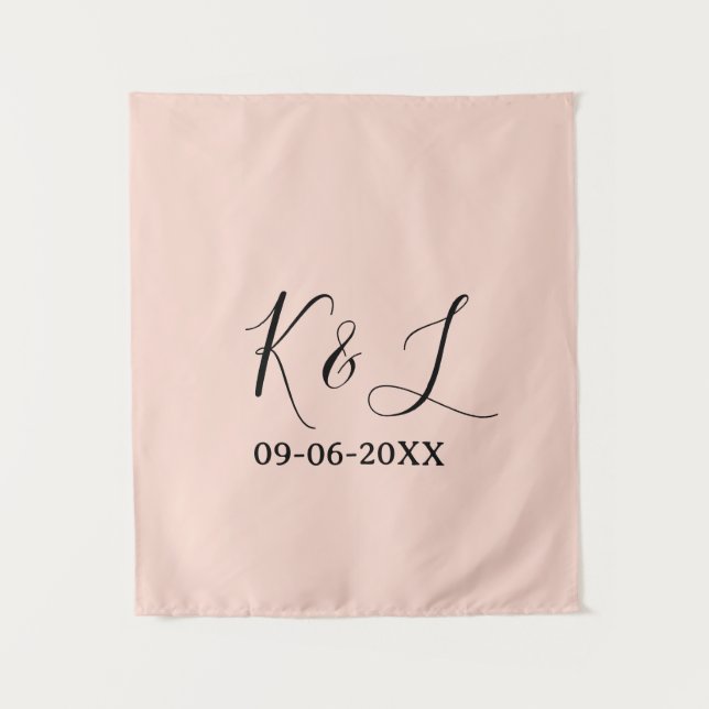 Wedding couple name letter date red pastel backgro tapestry (Front)