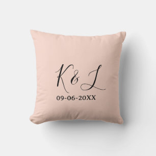 Wedding couple name letter date red pastel backgro throw pillow