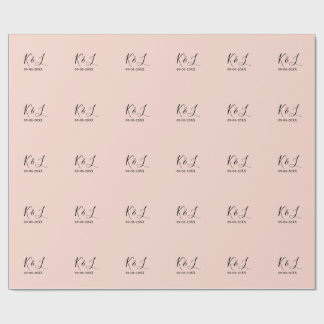 Wedding couple name letter date red pastel backgro wrapping paper
