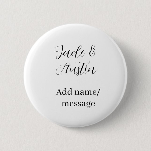 Wedding couple name message date romantic elegant  2 inch round button (Front)