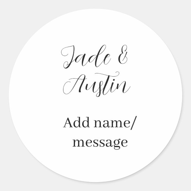 Wedding couple name message date romantic elegant  classic round sticker (Front)