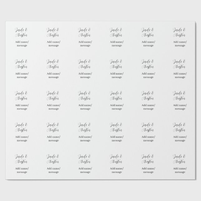Wedding couple name message date romantic elegant  wrapping paper (Flat)